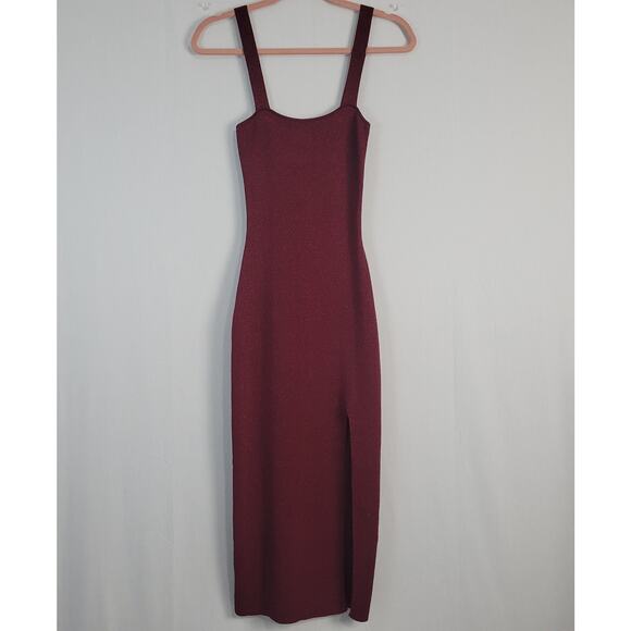 Superdown Zoe Square Neck Dress size M Metallic Burgundy holiday party shimmer - Picture 2 of 10